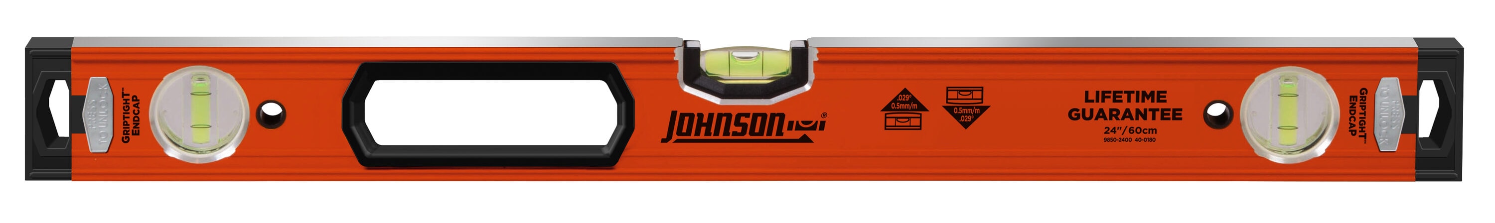 Nivel de caja de viga Johnson Level de aluminio de 24 pulgadas con 3 burbujas 9850-2400.