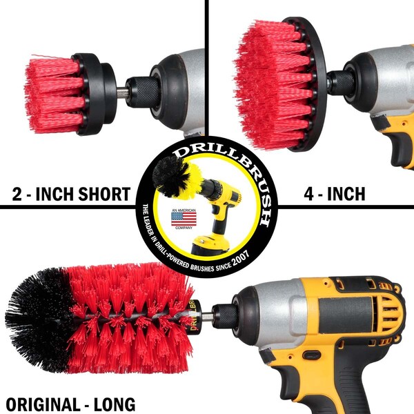 Cepillo Taladro Power Scrubber de Useful Products 5 pulgadas de ancho 7 pulgadas de largo, Rojo - R-S-42J-QC-DB