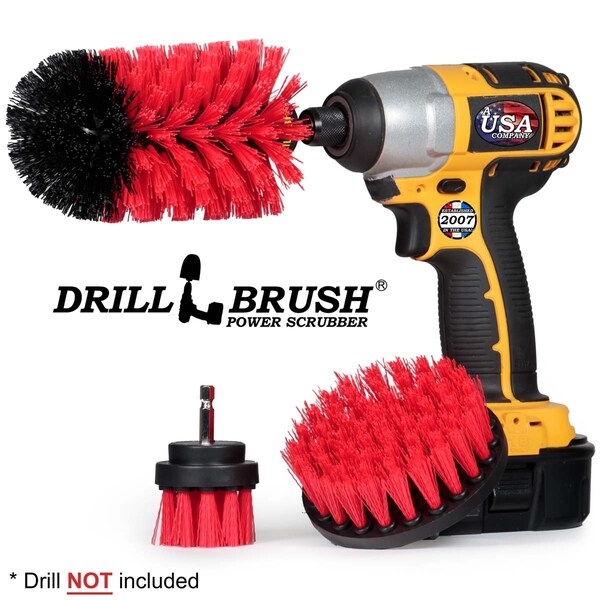 Cepillo Taladro Power Scrubber de Useful Products 5 pulgadas de ancho 7 pulgadas de largo, Rojo - R-S-42J-QC-DB