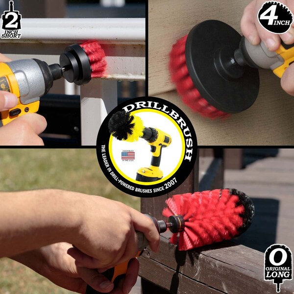 Cepillo Taladro Power Scrubber de Useful Products 5 pulgadas de ancho 7 pulgadas de largo, Rojo - R-S-42J-QC-DB
