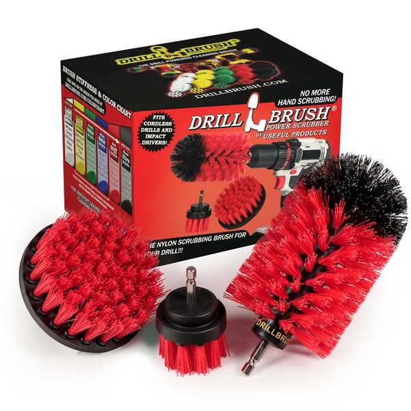 Cepillo Taladro Power Scrubber de Useful Products 5 pulgadas de ancho 7 pulgadas de largo, Rojo - R-S-42J-QC-DB