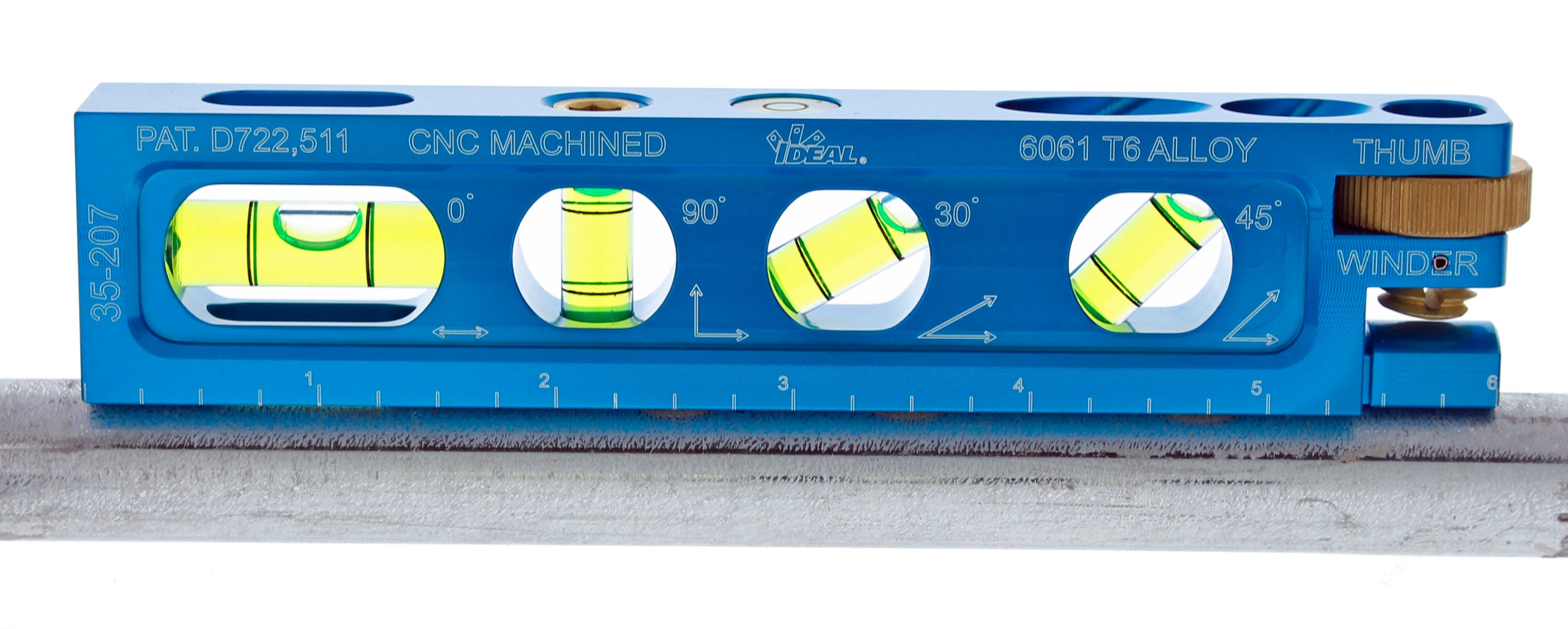 Nivel de conducto magnético de aluminio IDEAL de 6.0 pulgadas con 4 viales, modelo 35-207