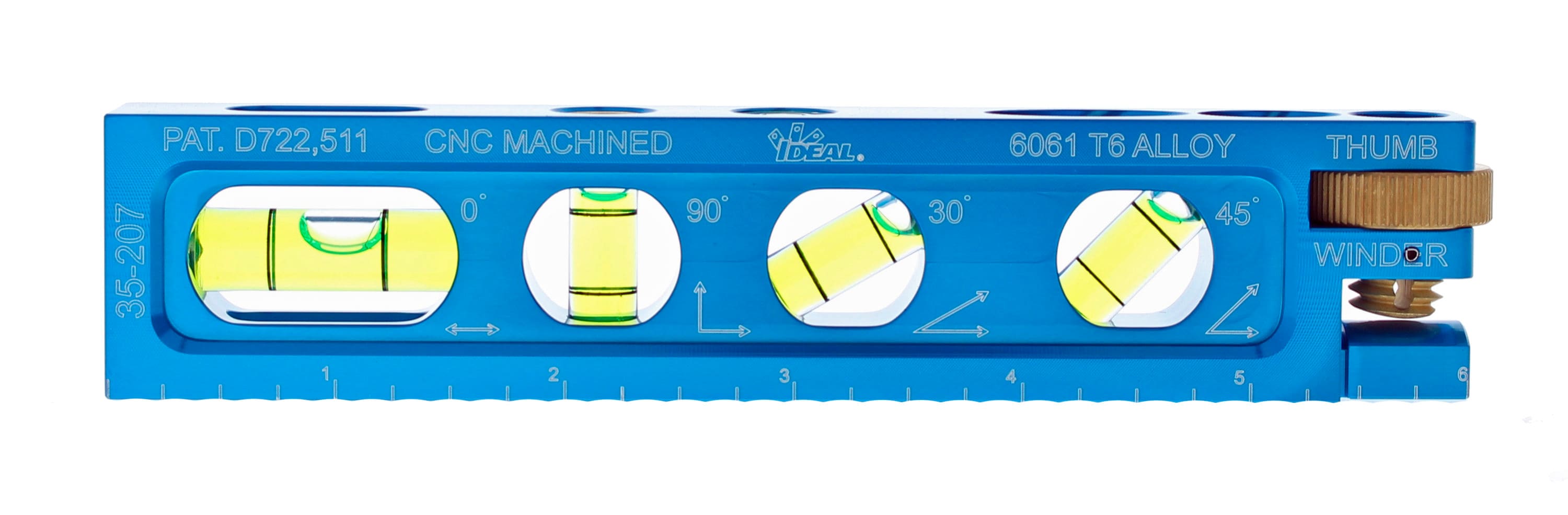 Nivel de conducto magnético de aluminio IDEAL de 6.0 pulgadas con 4 viales, modelo 35-207