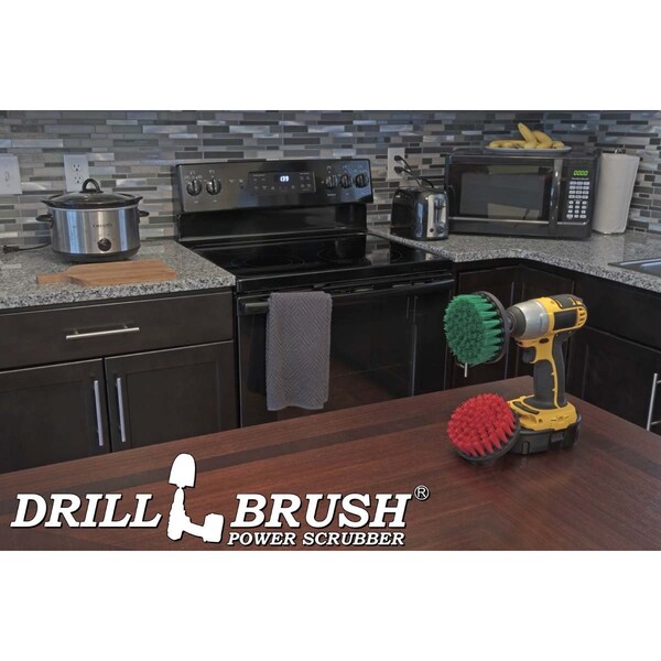 Cepillo para taladro Power Scrubber de Useful Products 5 pulgadas de ancho, 5 pulgadas de largo, variedad - 4IN-S-GR-QC-DB