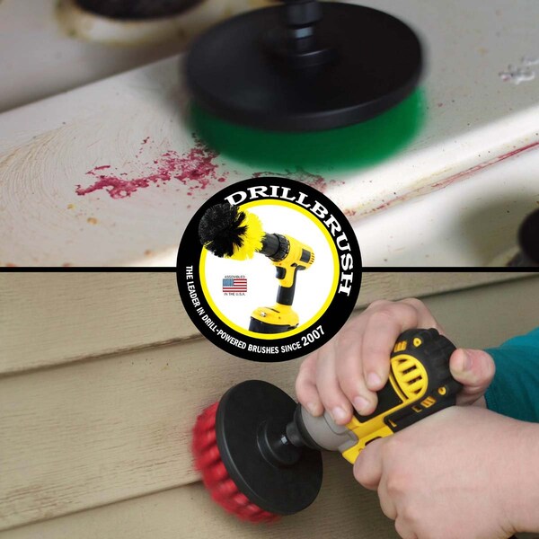 Cepillo para taladro Power Scrubber de Useful Products 5 pulgadas de ancho, 5 pulgadas de largo, variedad - 4IN-S-GR-QC-DB