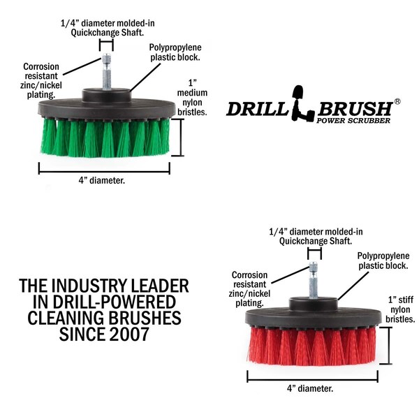 Cepillo para taladro Power Scrubber de Useful Products 5 pulgadas de ancho, 5 pulgadas de largo, variedad - 4IN-S-GR-QC-DB