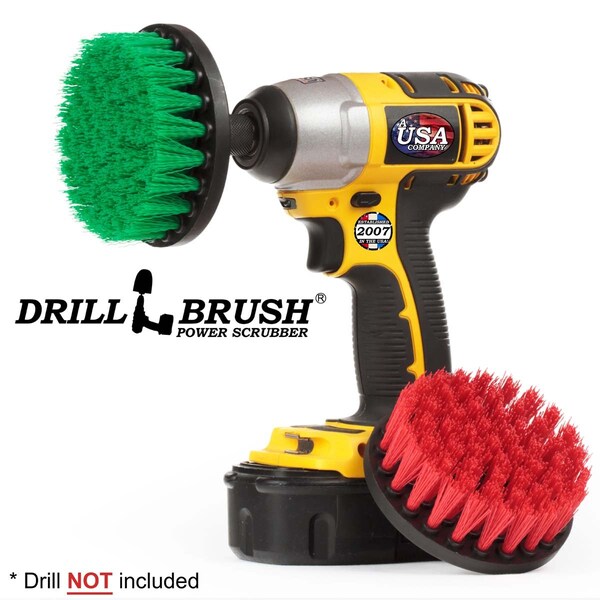 Cepillo para taladro Power Scrubber de Useful Products 5 pulgadas de ancho, 5 pulgadas de largo, variedad - 4IN-S-GR-QC-DB