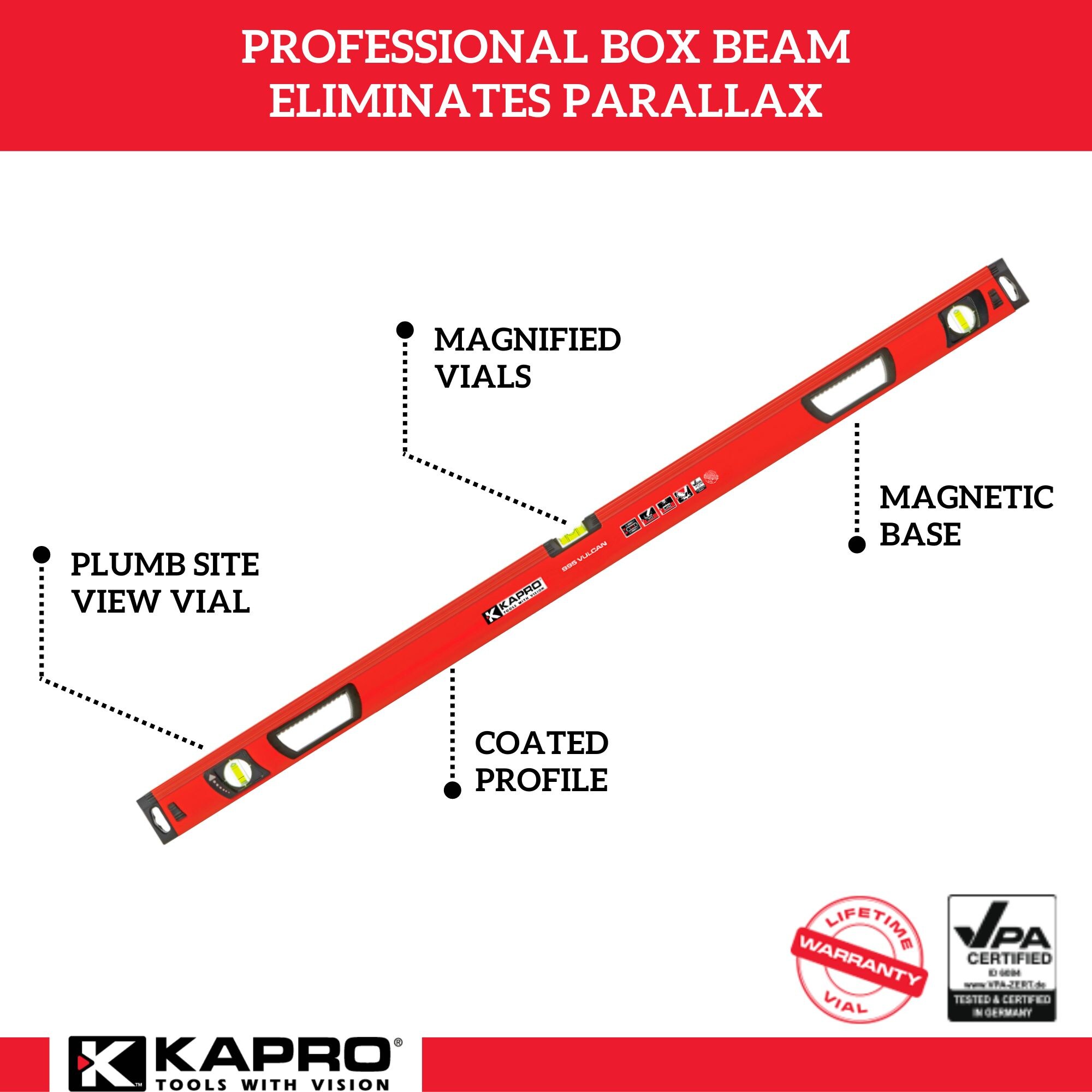 Nivel de burbuja de caja magnética KAPRO Aluminum 32 pulgadas con 3 viales 995-41X-32M
