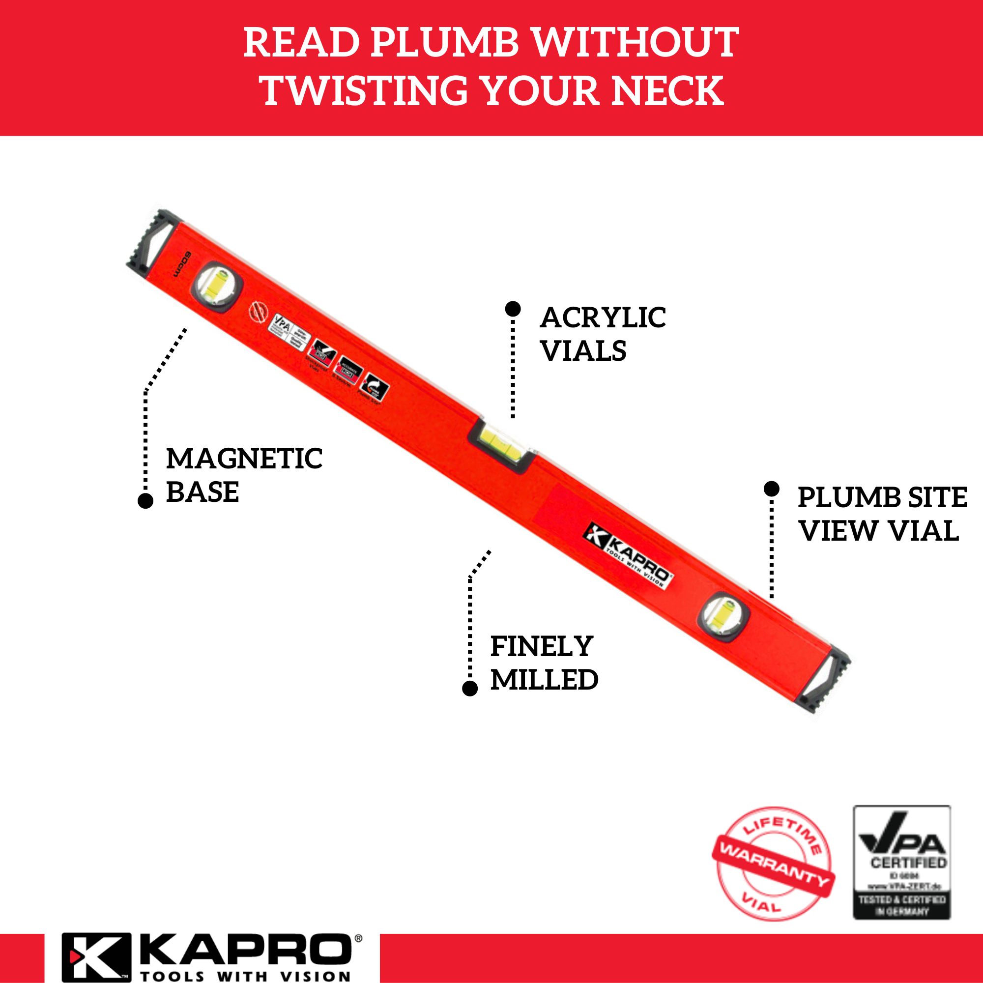 Nivel de burbuja de viga de caja magnética KAPRO de aluminio de 72.0 pulgadas con 4 burbujas, modelo 781-PM-72