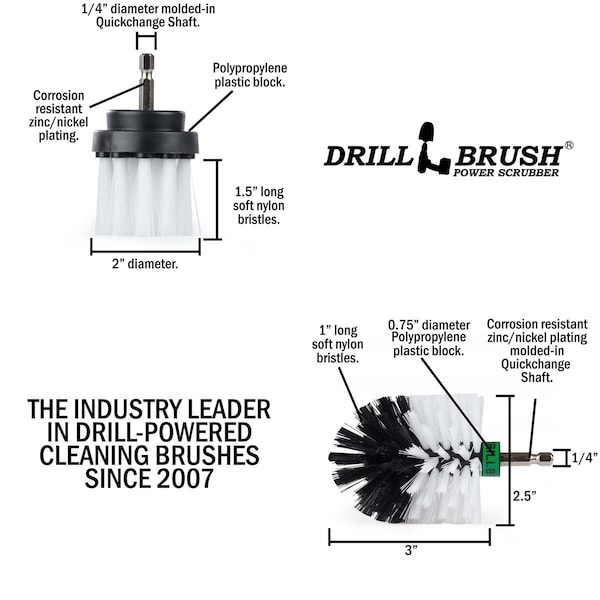 Cepillo Taladro Power Scrubber de Useful Products 5 pulgadas de ancho 5 pulgadas de largo, Blanco - W-L-2M-QC-DB