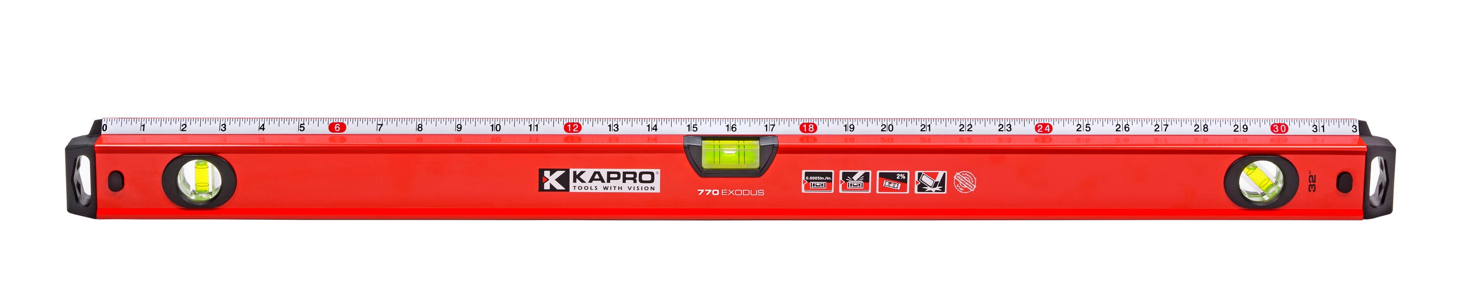Nivel de burbuja de aluminio KAPRO de 32 pulgadas con 3 viales en forma de caja modelo 770-42-32