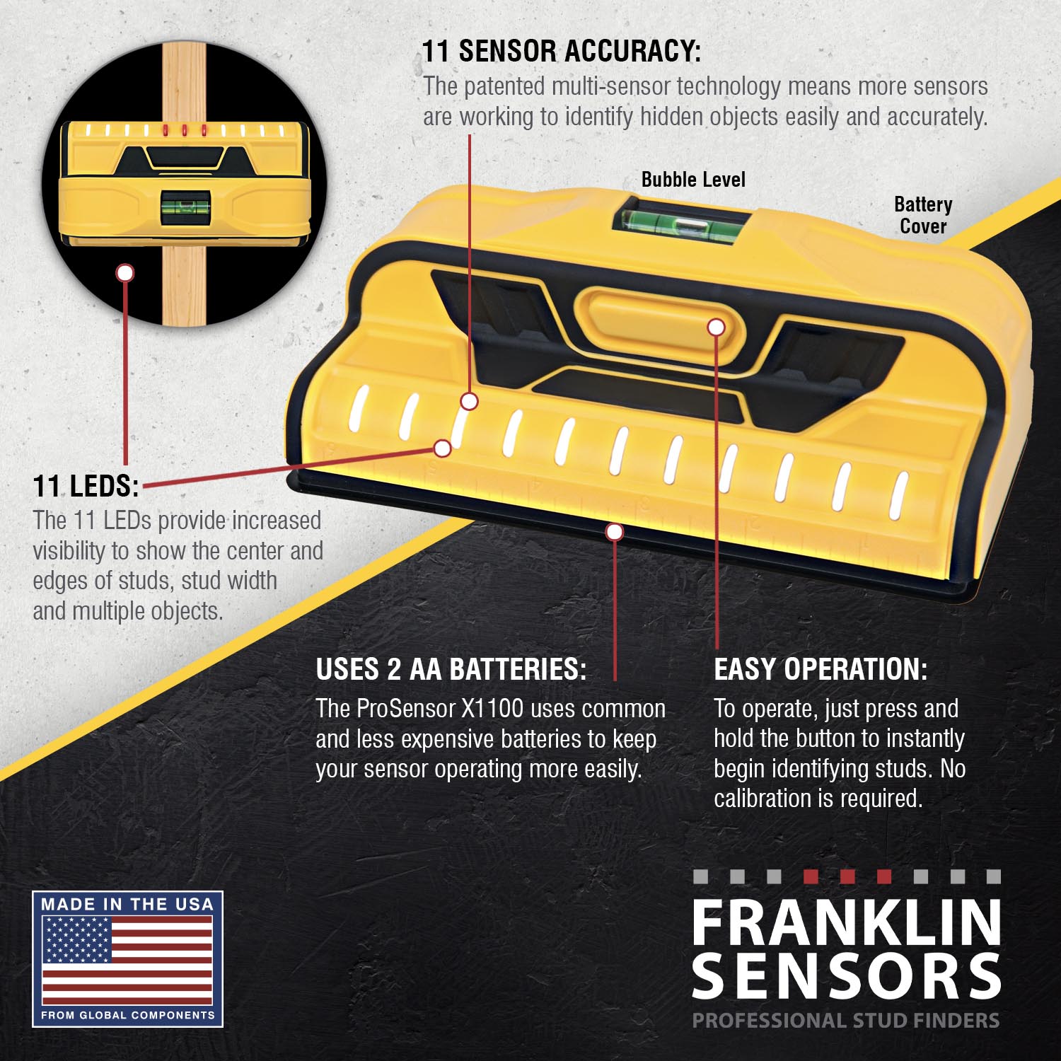 Localizador de montantes de metal y madera Franklin Sensors ProSensor 1.6 pulgadas de profundidad de escaneo FSX110002