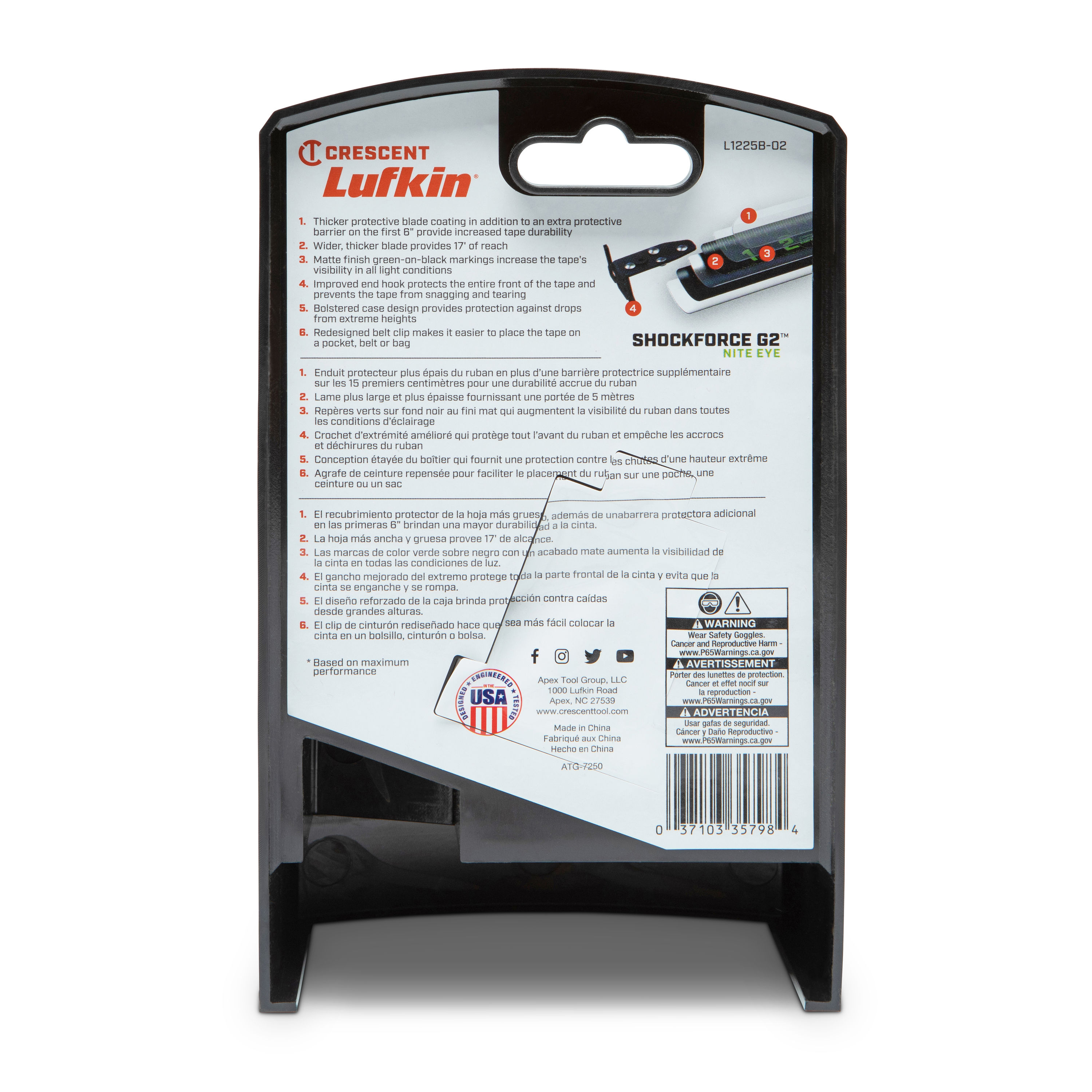 Cinta Métrica Crescent Lufkin Shockforce Nite Eye G2 de 25 pies Modelo L1225B-02