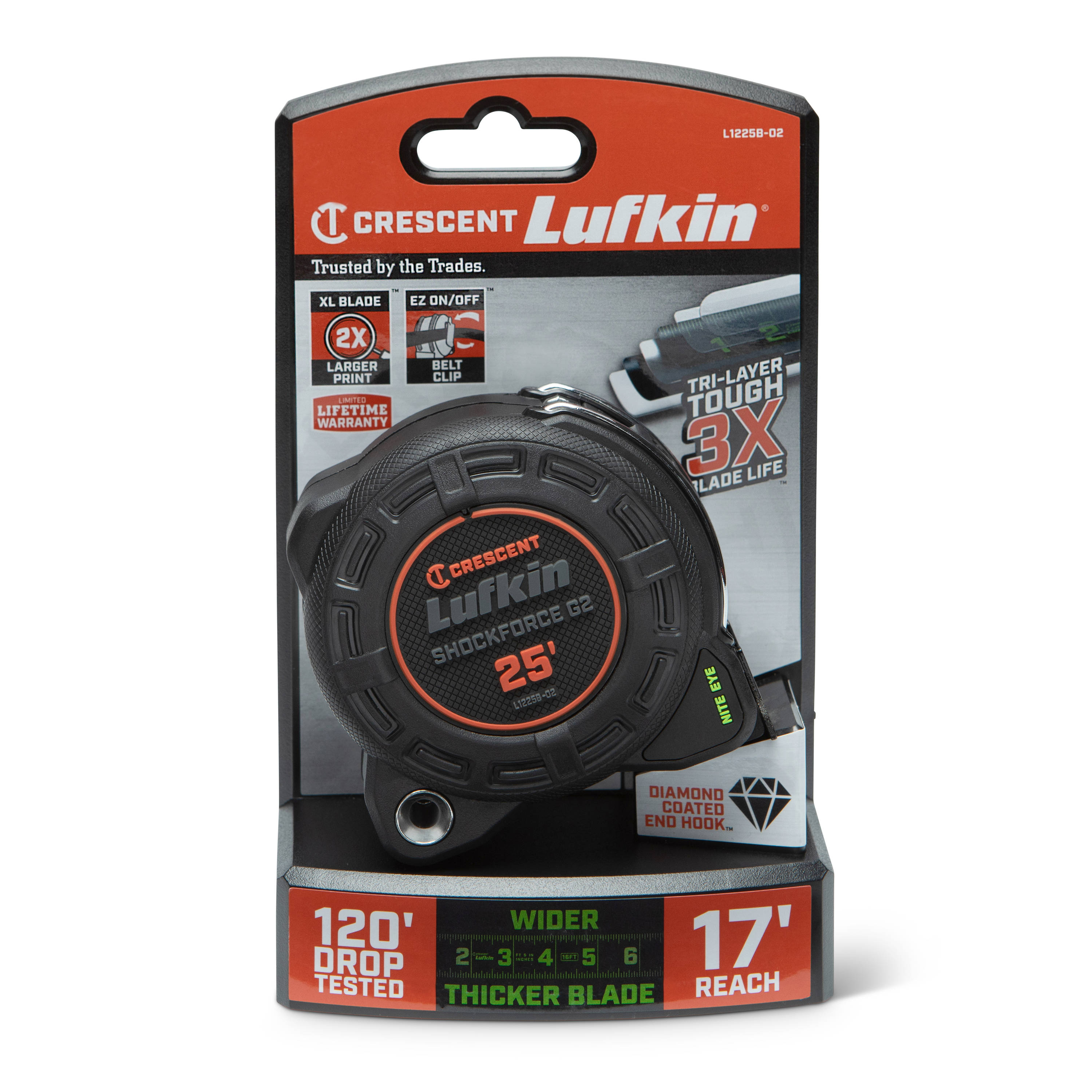 Cinta Métrica Crescent Lufkin Shockforce Nite Eye G2 de 25 pies Modelo L1225B-02