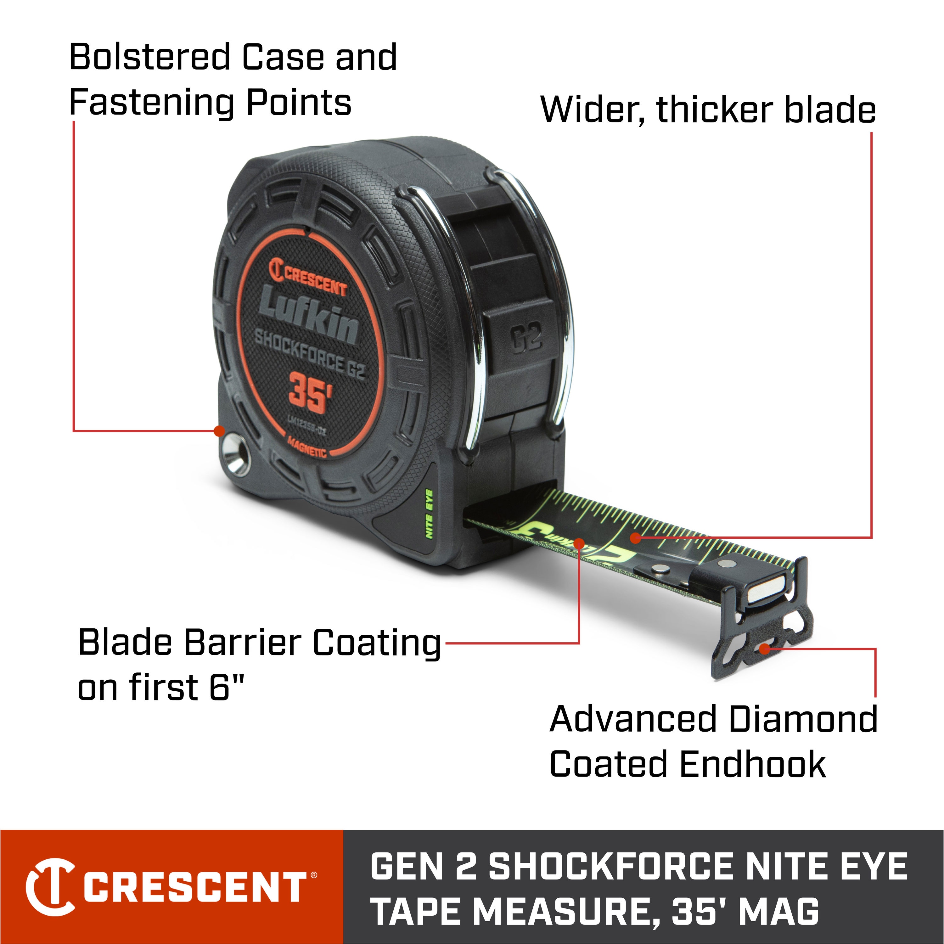 Cinta métrica magnética Crescent Lufkin Shockforce Nite Eye G2 de 35 pies LM1235B-02