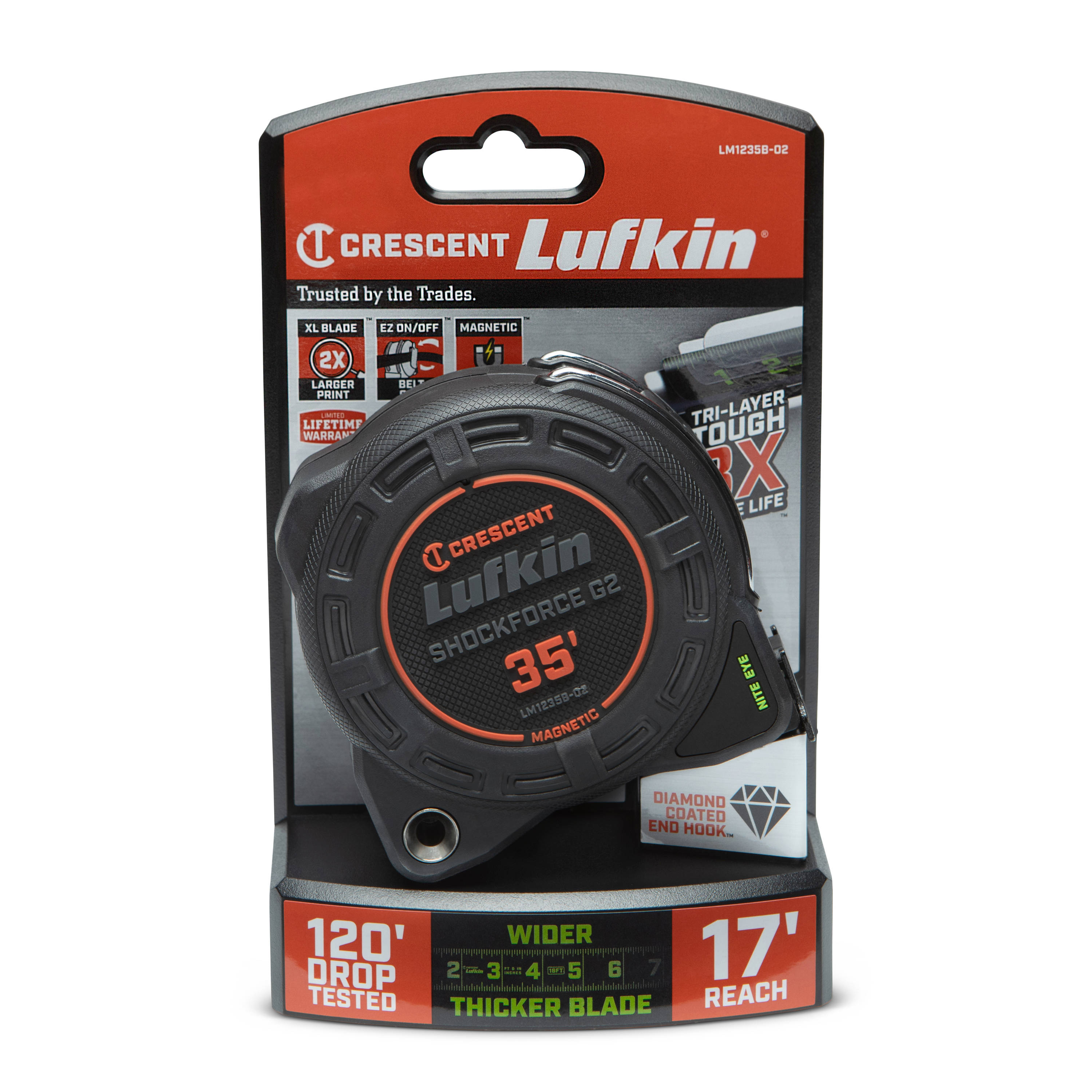 Cinta métrica magnética Crescent Lufkin Shockforce Nite Eye G2 de 35 pies LM1235B-02