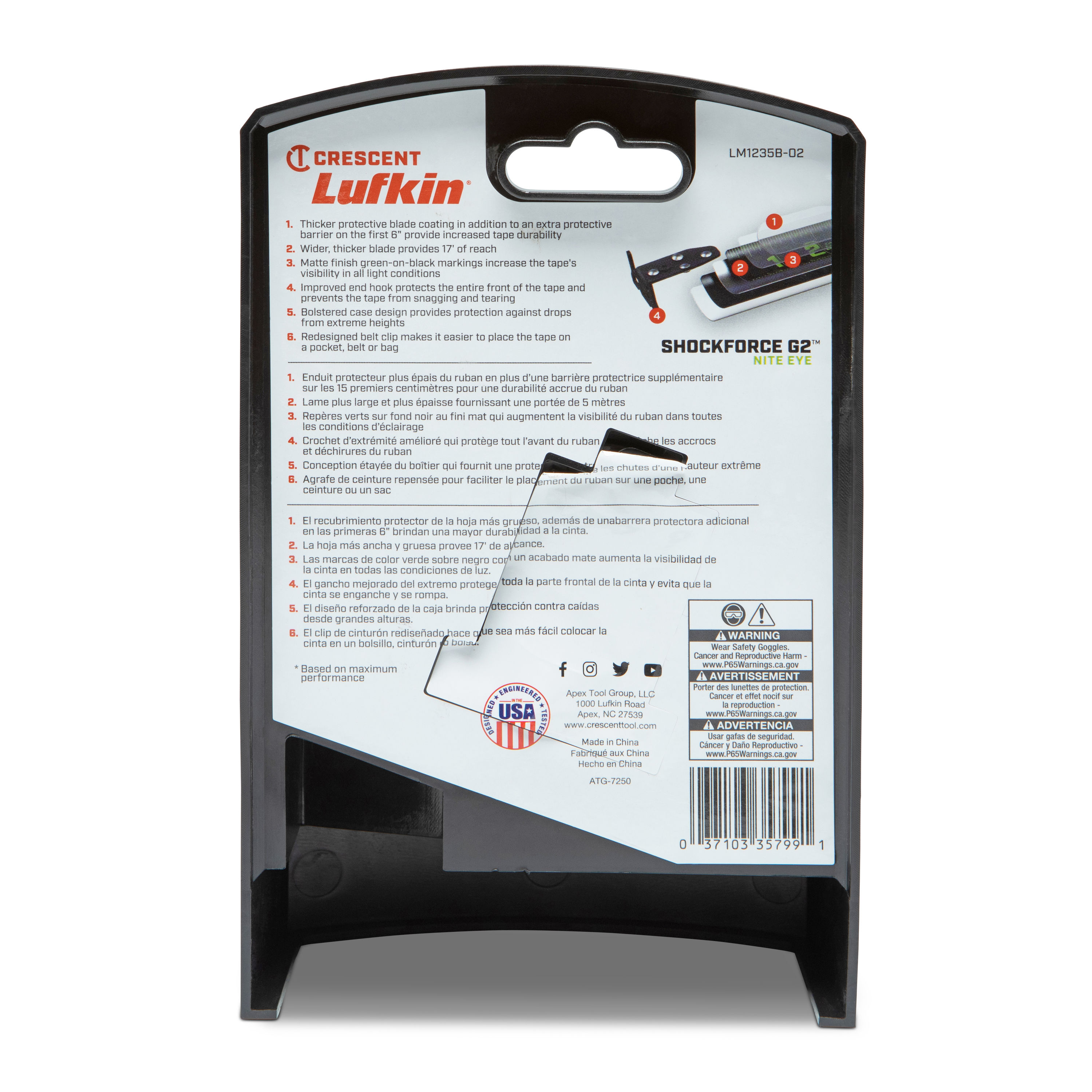 Cinta métrica magnética Crescent Lufkin Shockforce Nite Eye G2 de 35 pies LM1235B-02