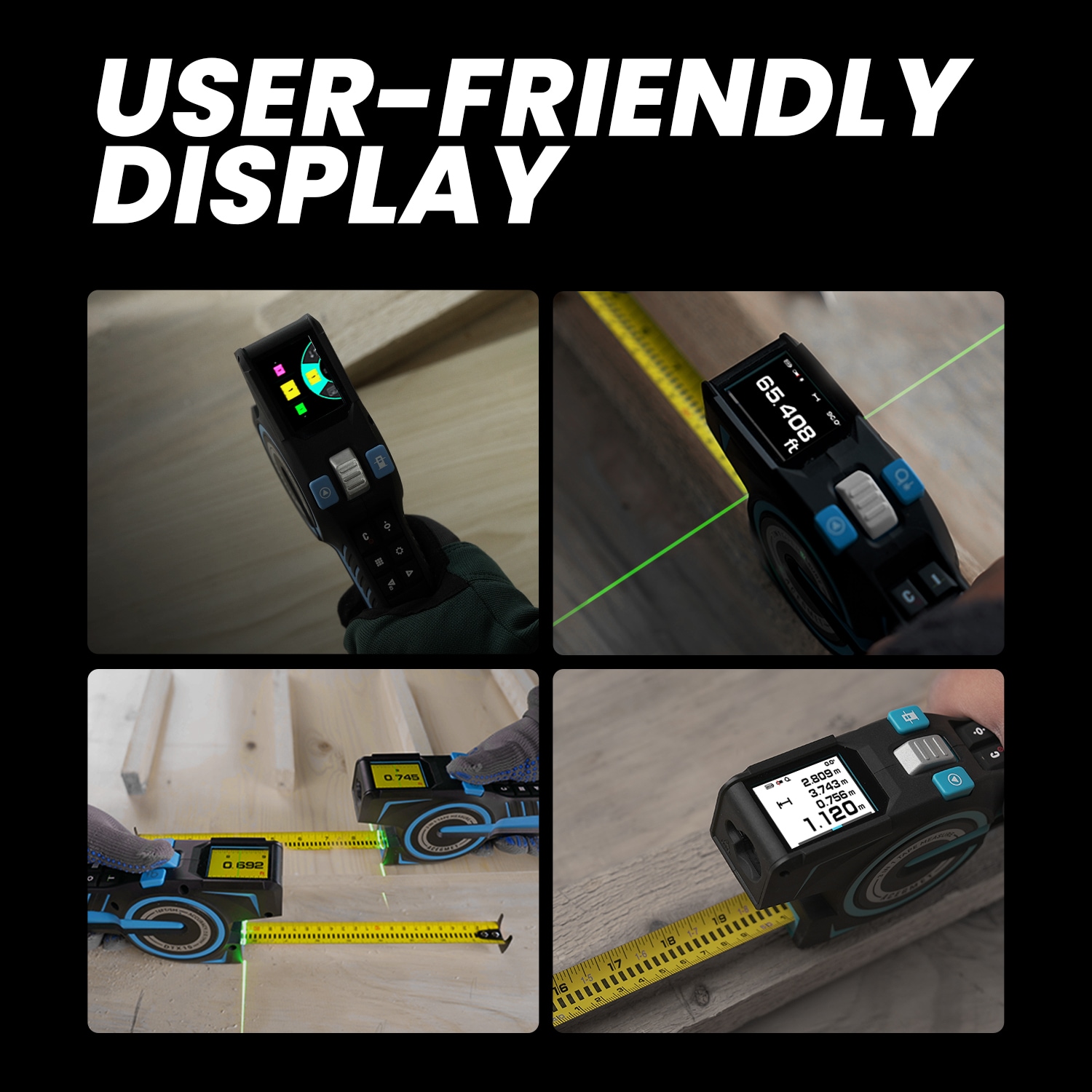 Medidor de distancia láser MILESEEY 330-ft, Línea láser, Calculadora 100-ft, Cinta métrica DTX10