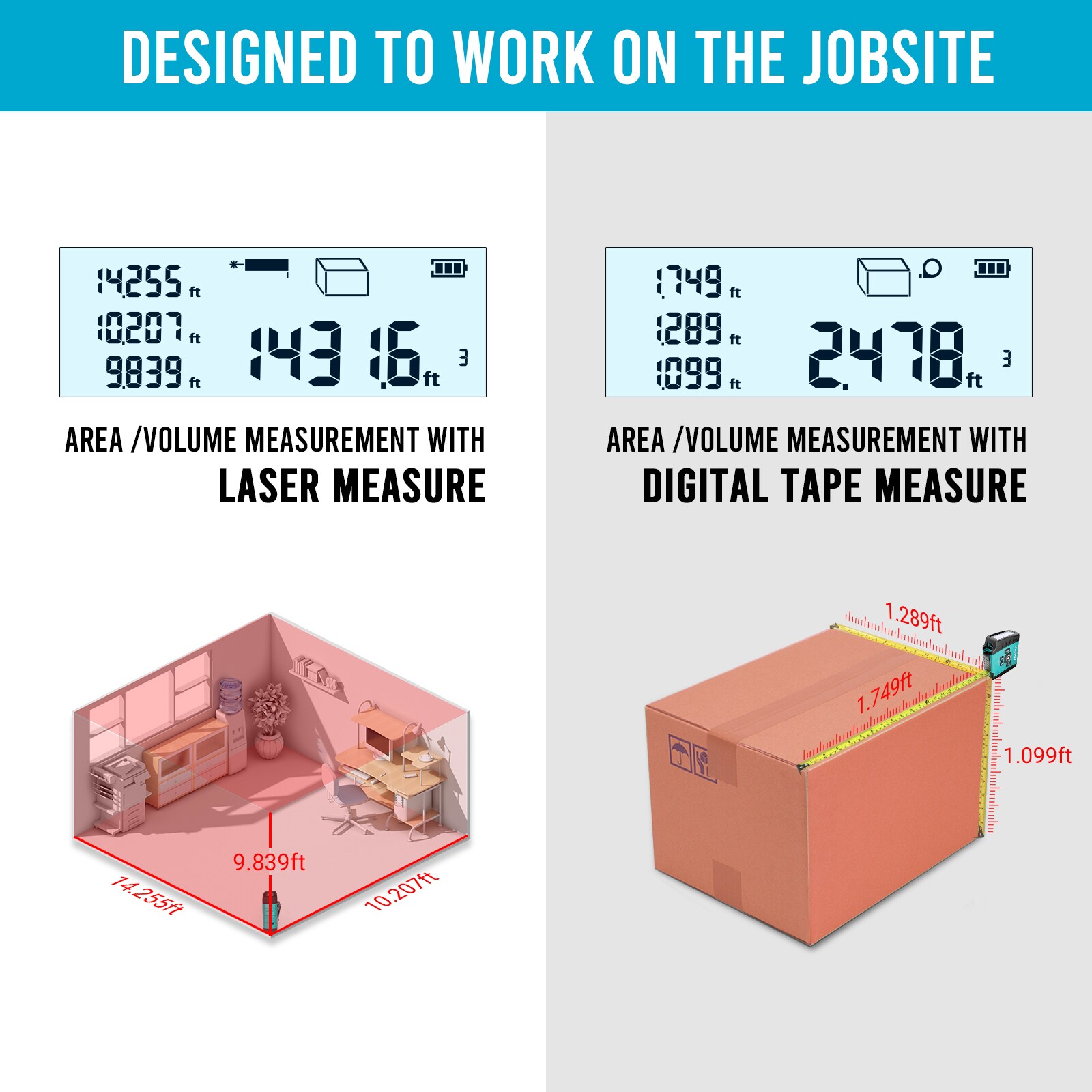Medidor de distancia láser digital MILESEEY DT20 de 130 pies con cinta métrica automática de bloqueo de 16 pies DT20