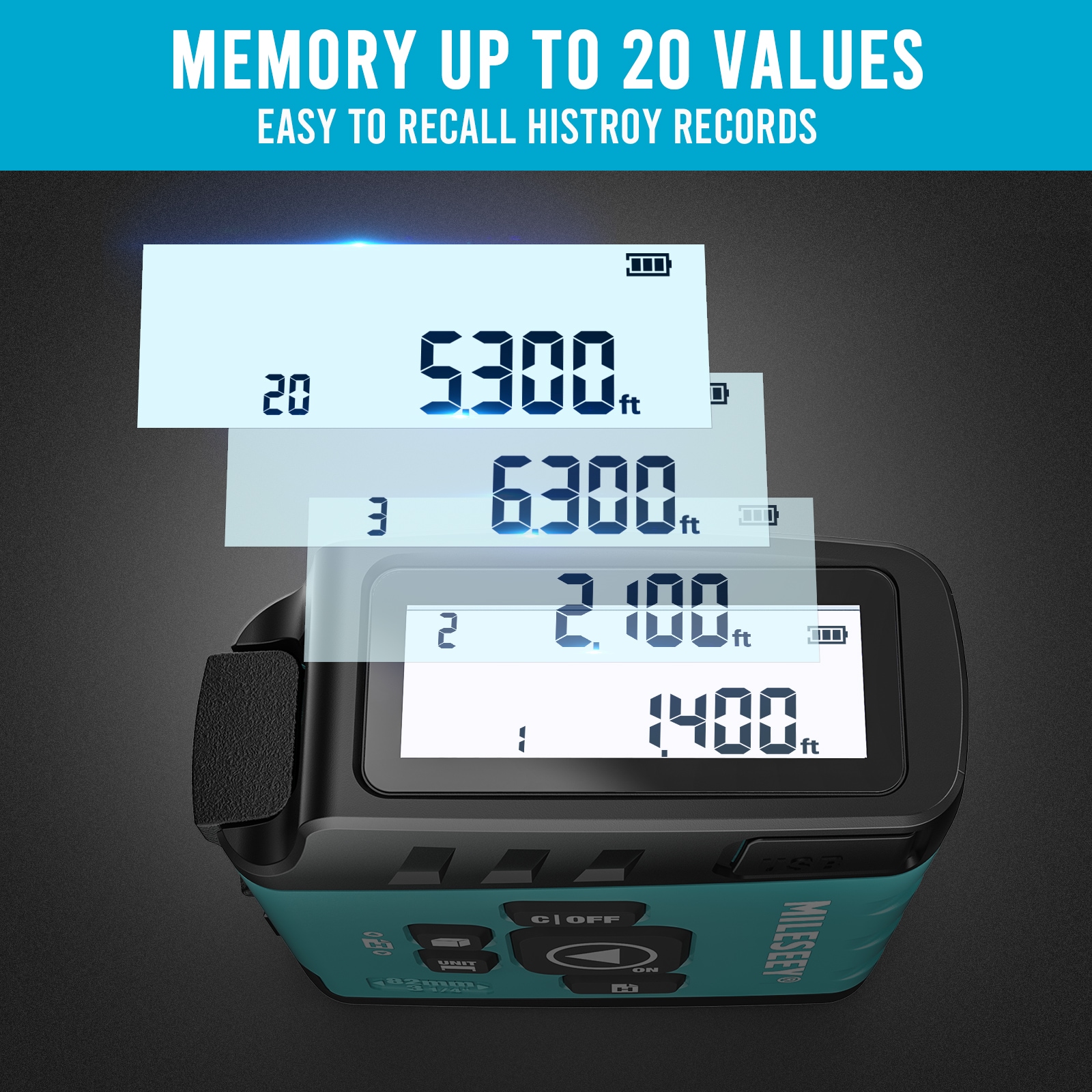 Medidor de distancia láser digital MILESEEY DT20 de 130 pies con cinta métrica automática de bloqueo de 16 pies DT20