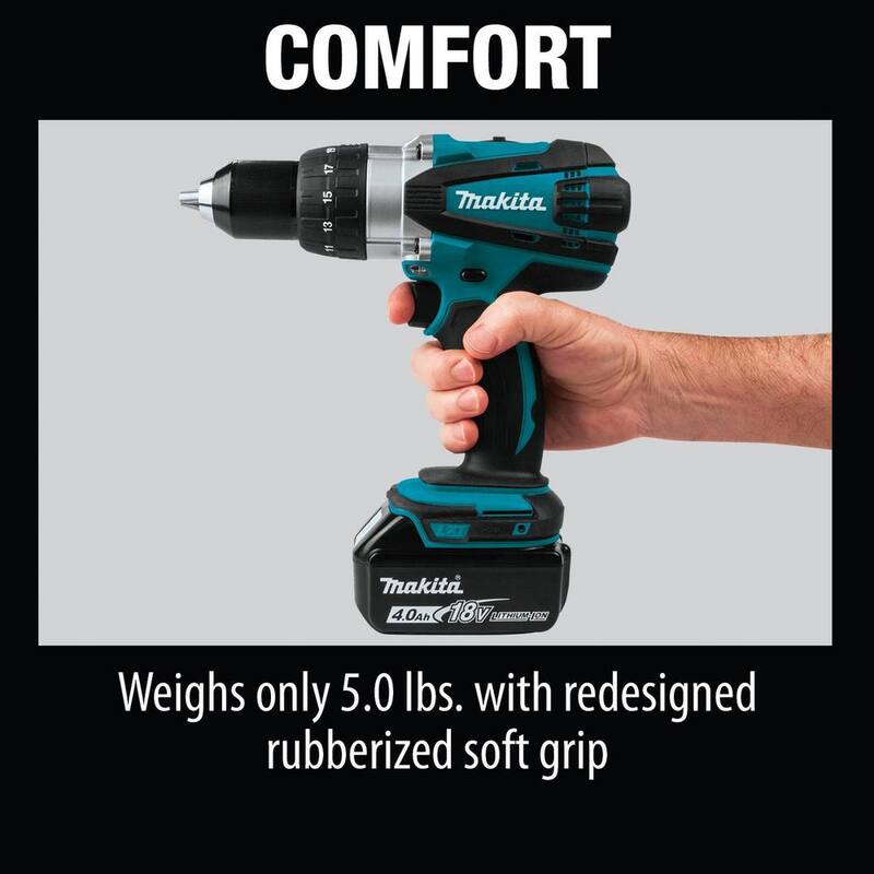 Makita 18V 4.0Ah LXT Lithium-Ion 1/2 in. Cordless Driver-Drill Kit - XFD03M

Traducción: Kit de destornillador-taladro inalámbrico Makita de 18V 4.0Ah LXT de 1/2 pulgadas con batería de ion de litio - XFD03M