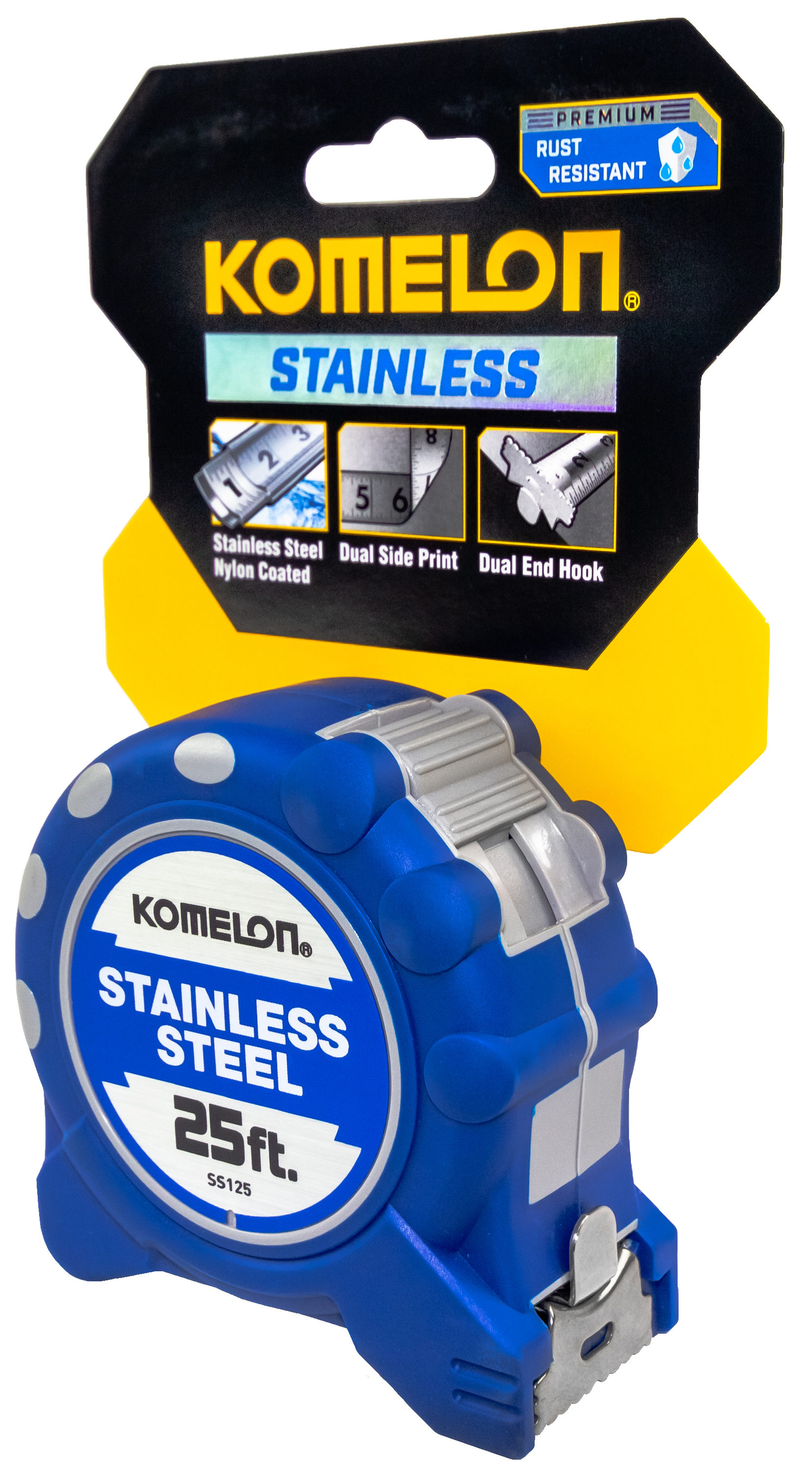 Medidor de cinta Komelon Stainless Steel Gripper de 25 pies SS125