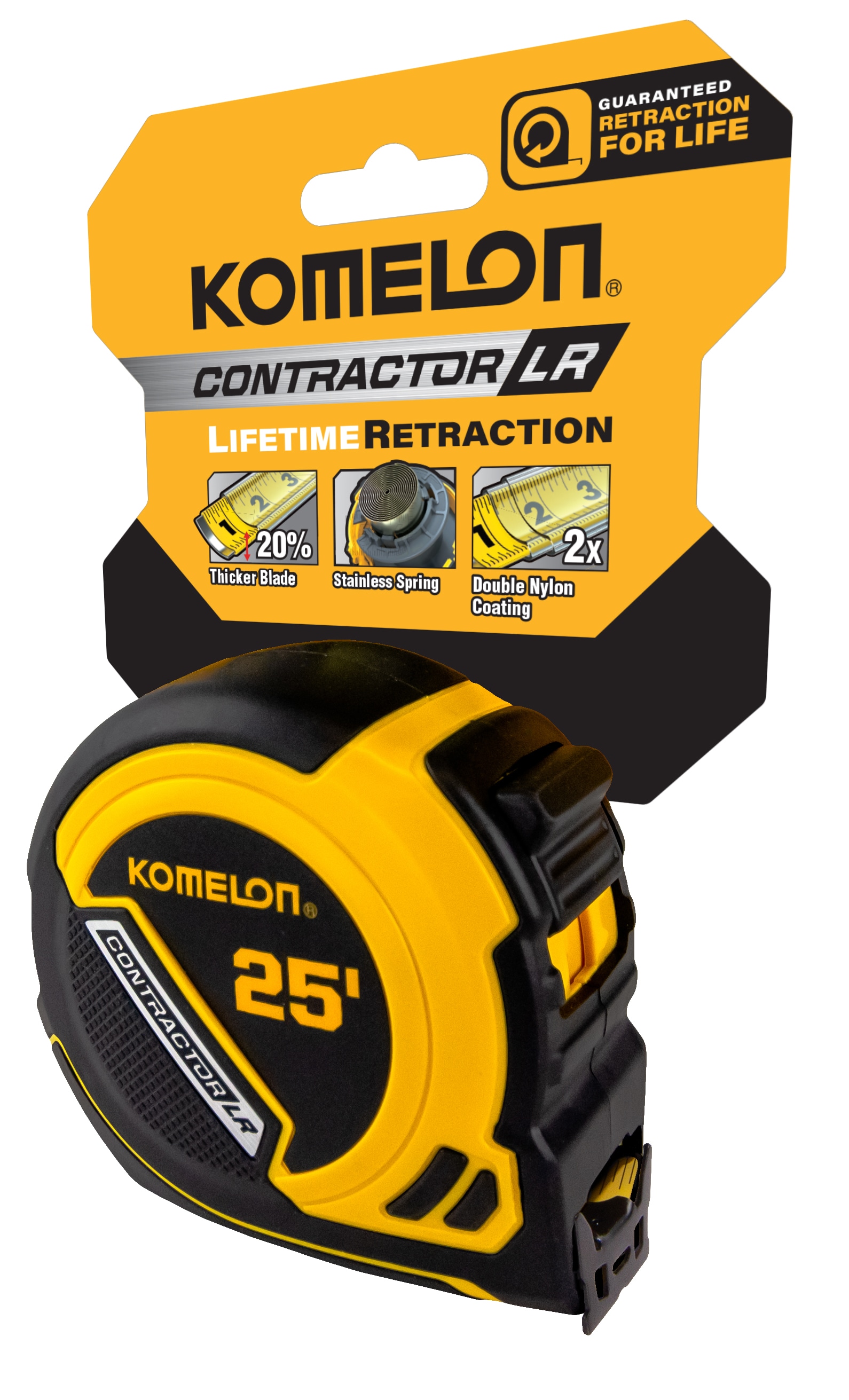 Medición de cinta retráctil Komelon Contractor Lifetime 25 pies M25LR