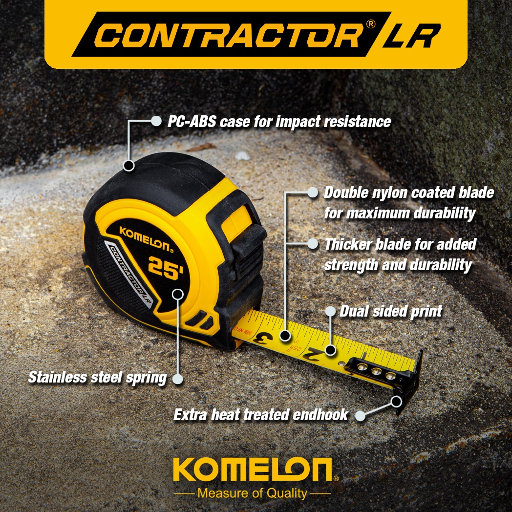 Medición de cinta retráctil Komelon Contractor Lifetime 25 pies M25LR