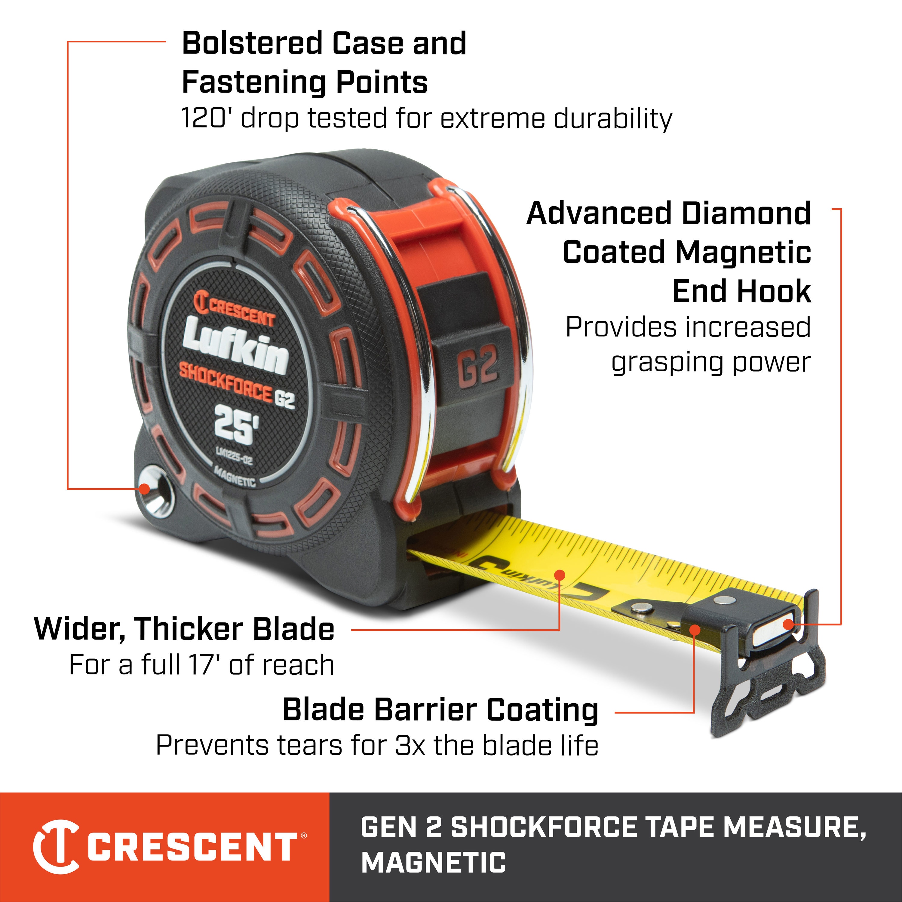 Cinta métrica magnética Crescent Lufkin Shockforce G2 de 25 pies LM1225-02
