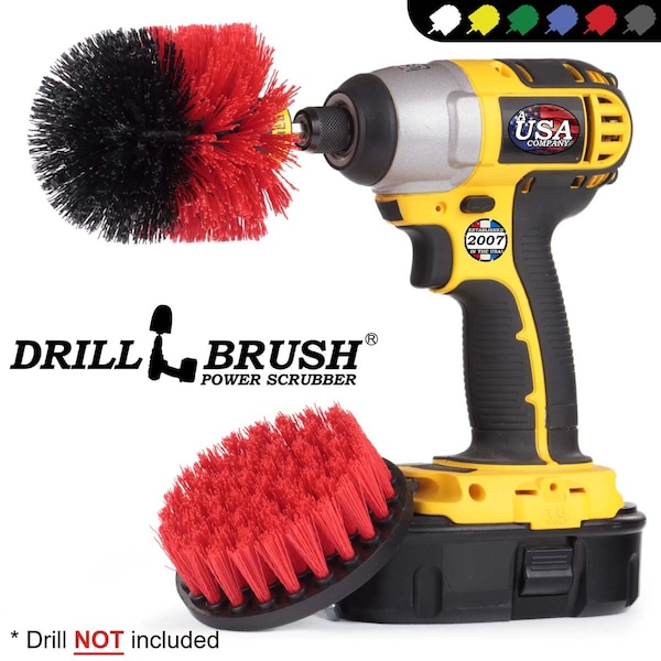 Cepillo eléctrico para taladro Drill Brush Power Scrubber de Useful Products 5 pulgadas de ancho 5 pulgadas de largo, rojo - R-S-4O-QC-DB