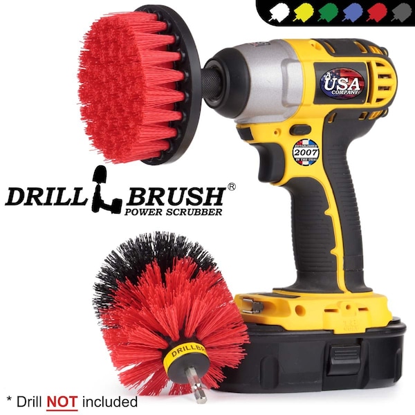 Cepillo eléctrico para taladro Drill Brush Power Scrubber de Useful Products 5 pulgadas de ancho 5 pulgadas de largo, rojo - R-S-4O-QC-DB