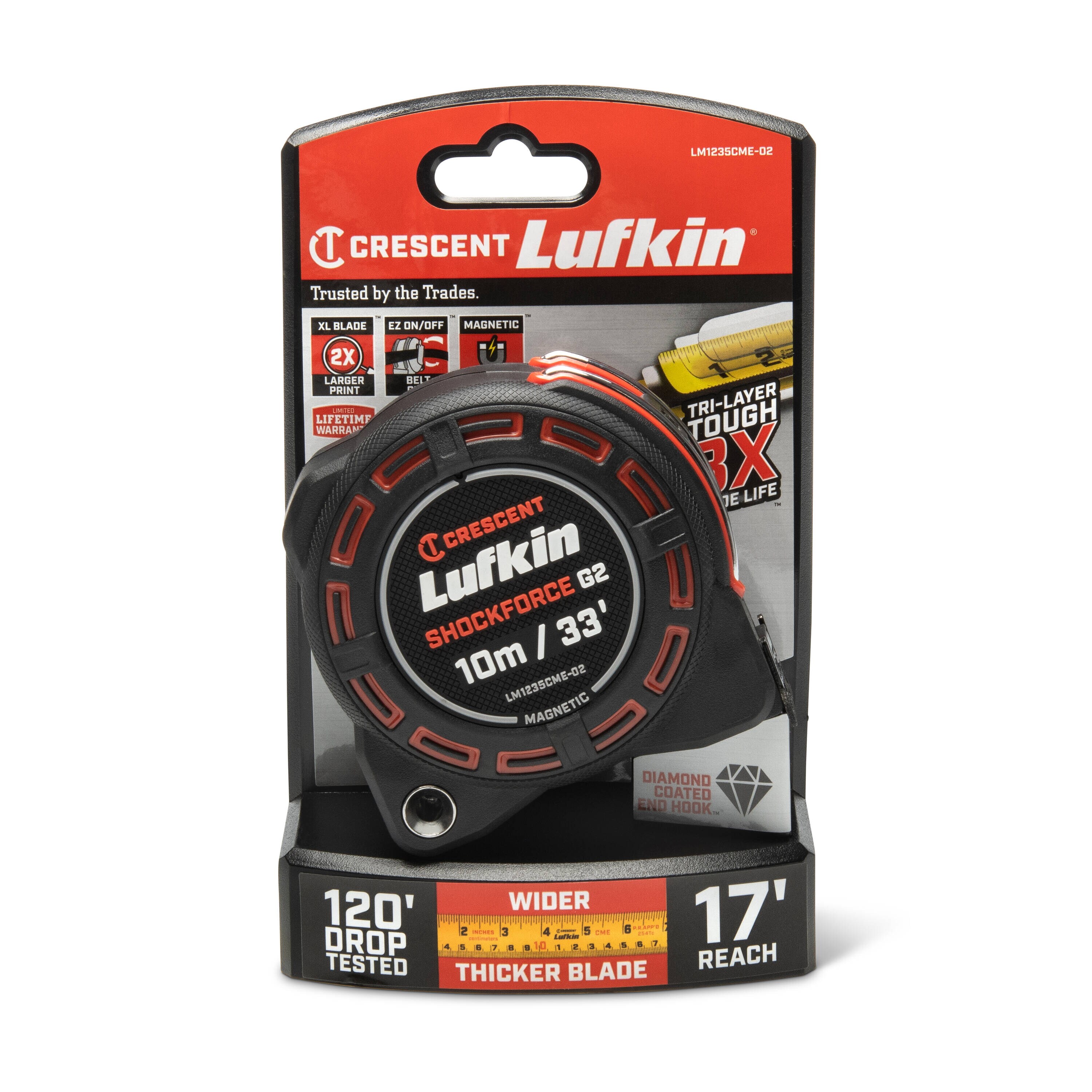 Cinta métrica magnética Crescent Lufkin Shockforce G2 de 10m/33 pies LM1235CME-02