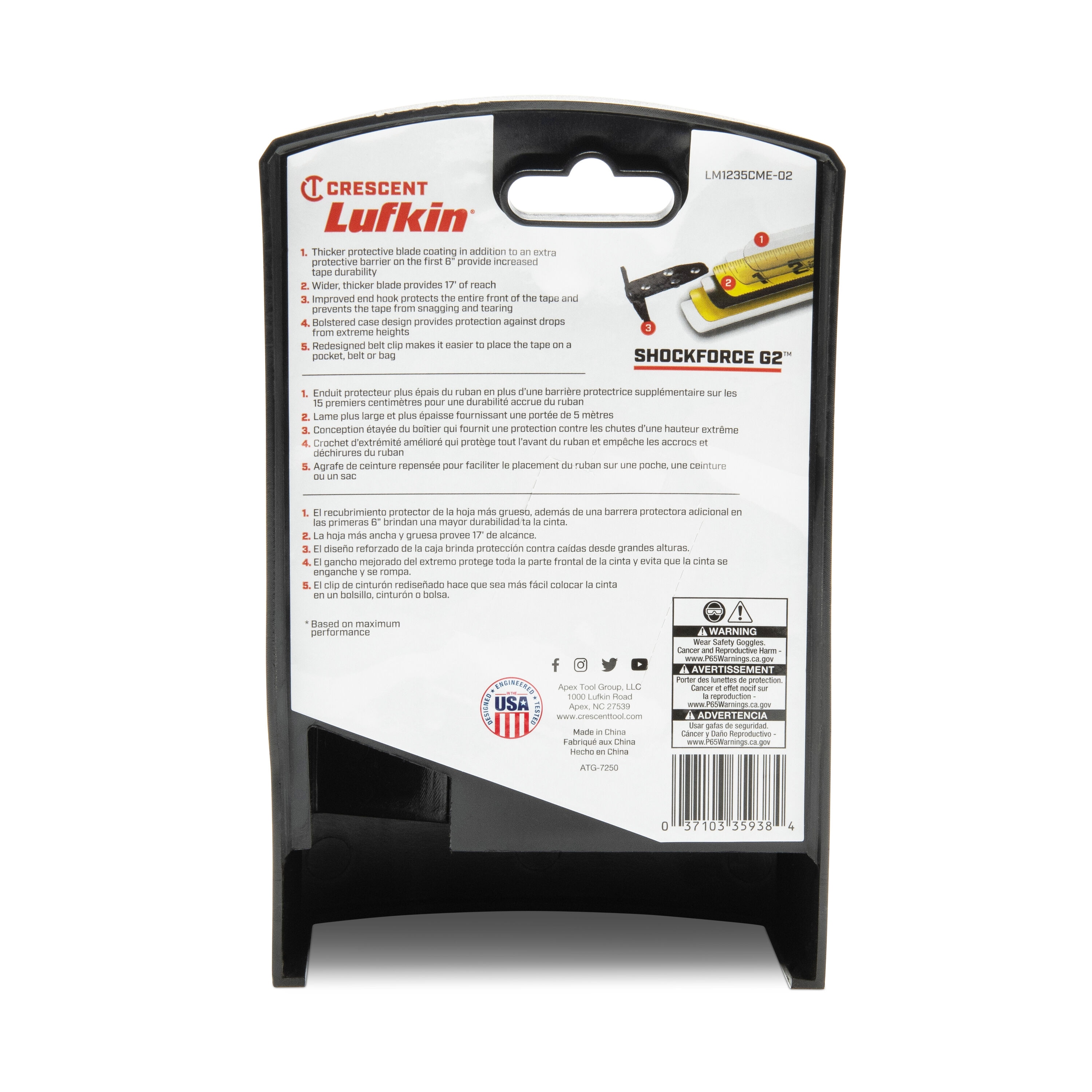 Cinta métrica magnética Crescent Lufkin Shockforce G2 de 10m/33 pies LM1235CME-02