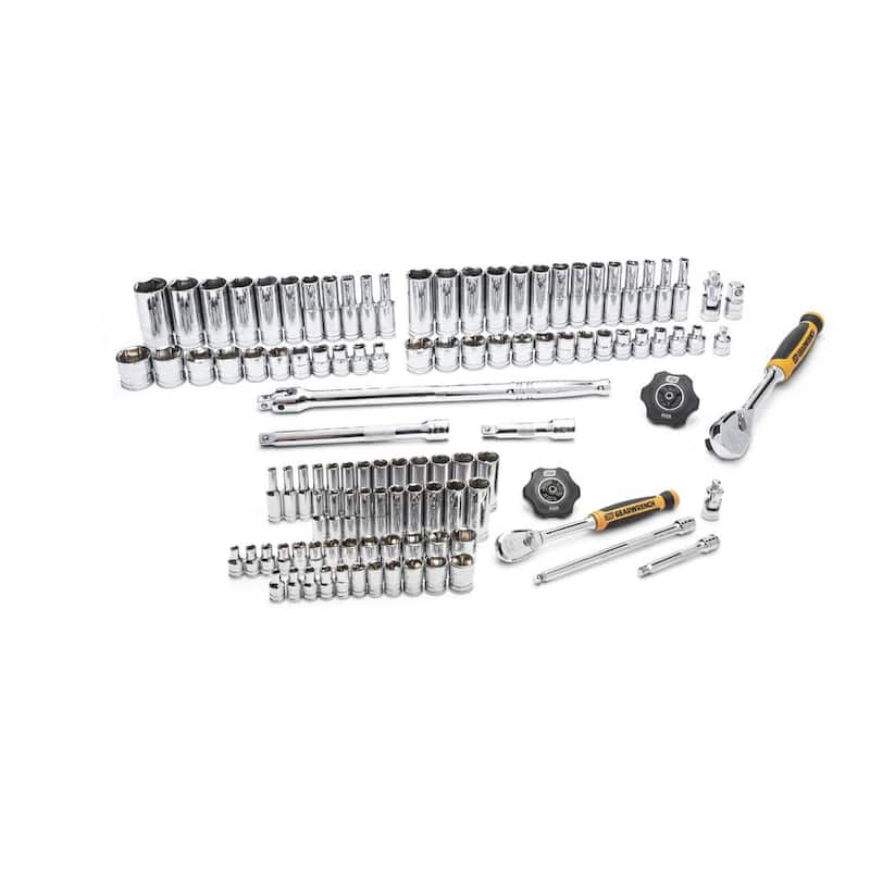 Juego de llaves y dados de trinquete estándar y profundos SAE/MM de 90 dientes de 1/4 y 3/8 pulgadas de GEARWRENCH (110 piezas) - 8586768CB
