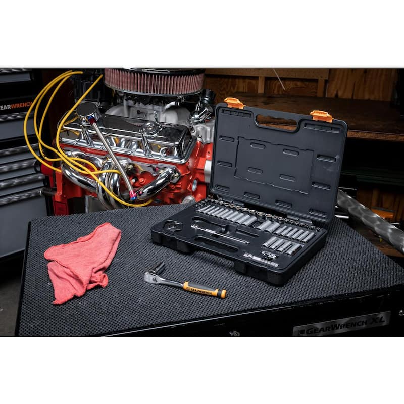 Juego de llaves y dados de trinquete estándar y profundos SAE/MM de 90 dientes de 1/4 y 3/8 pulgadas de GEARWRENCH (110 piezas) - 8586768CB