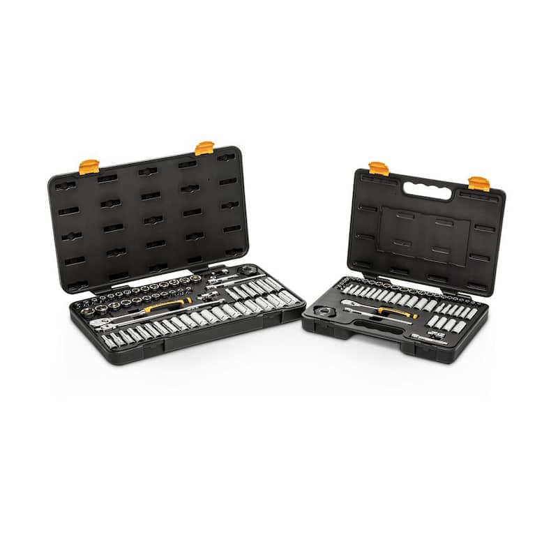 Juego de llaves y dados de trinquete estándar y profundos SAE/MM de 90 dientes de 1/4 y 3/8 pulgadas de GEARWRENCH (110 piezas) - 8586768CB