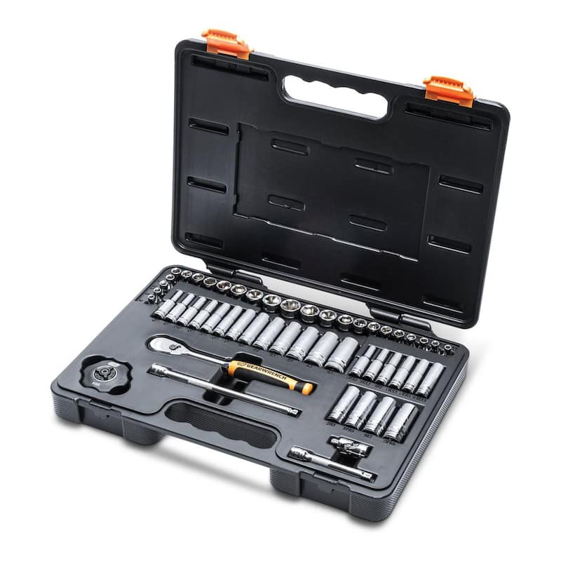 Juego de llaves y dados de trinquete estándar y profundos SAE/MM de 90 dientes de 1/4 y 3/8 pulgadas de GEARWRENCH (110 piezas) - 8586768CB