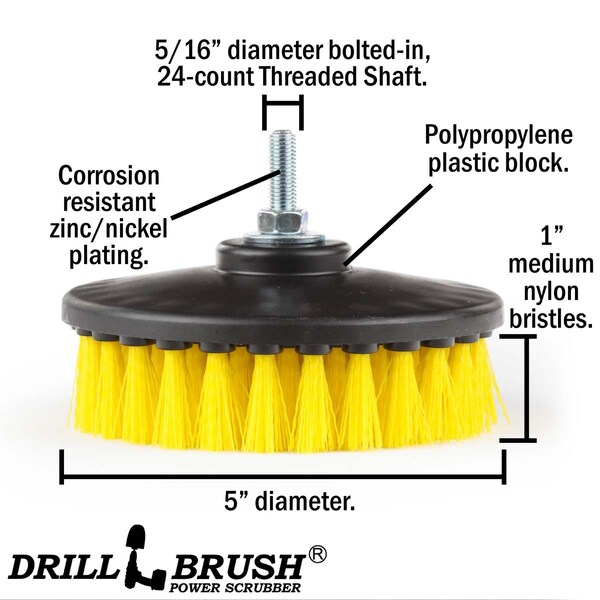 Suministros de limpieza Drillbrush - Limpieza comercial roscada de 5 pulgadas - Cepillo de fregar - 5IN-S-Y-T-DB
