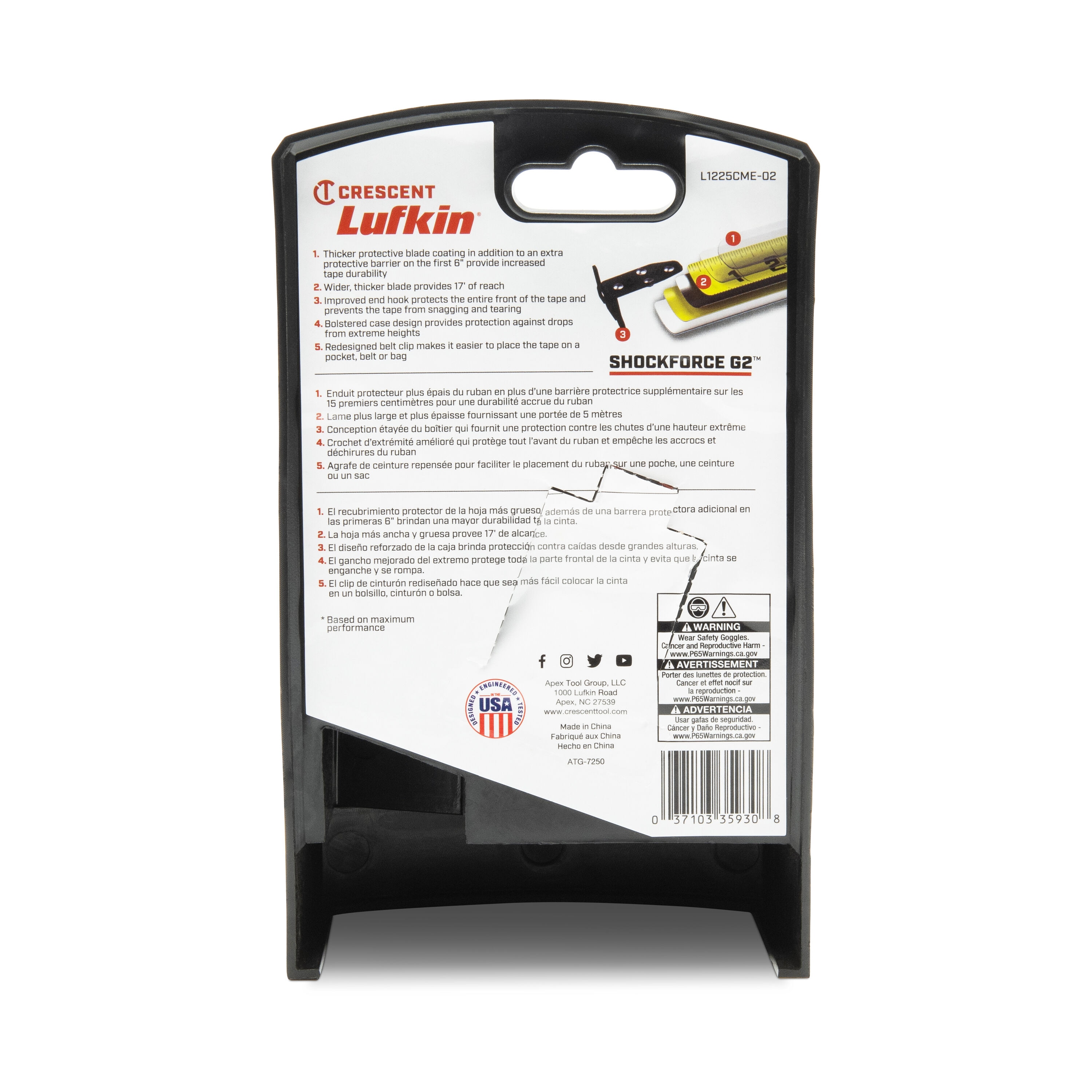 Calibrador de cinta Crescent Lufkin Shockforce G2 8m/26-pies modelo L1225CME-02