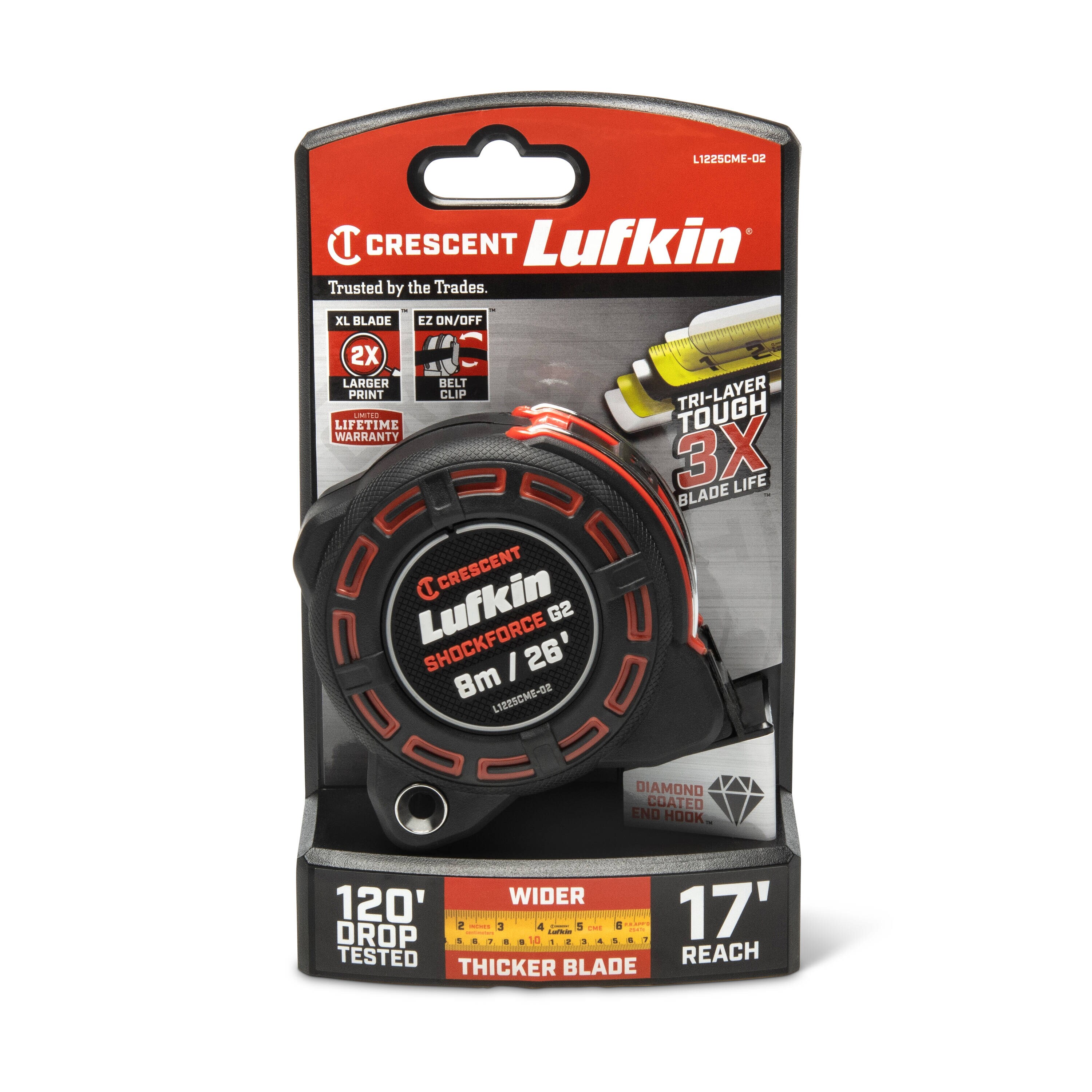 Calibrador de cinta Crescent Lufkin Shockforce G2 8m/26-pies modelo L1225CME-02