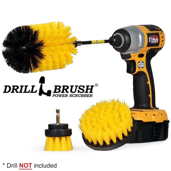 Cepillo Eléctrico Power Scrubber de Drill Brush By Useful Products 5 pulgadas de ancho x 7 pulgadas de largo, amarillo - Y-S-42J-5X-QC-DB