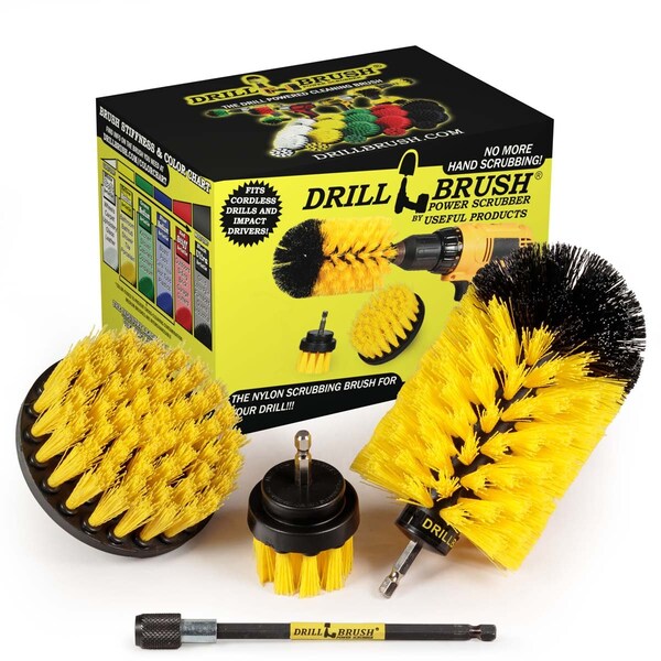 Cepillo Eléctrico Power Scrubber de Drill Brush By Useful Products 5 pulgadas de ancho x 7 pulgadas de largo, amarillo - Y-S-42J-5X-QC-DB