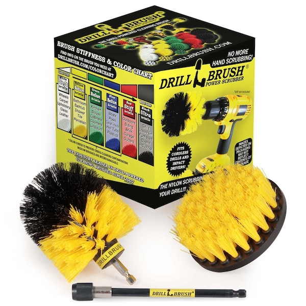 Cepillo de Taladro Power Scrubber de Useful Products 5 pulgadas de ancho 5 pulgadas de largo, Amarillo - Y-S-4O-5X-QC-DB