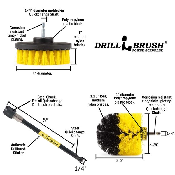 Cepillo de Taladro Power Scrubber de Useful Products 5 pulgadas de ancho 5 pulgadas de largo, Amarillo - Y-S-4O-5X-QC-DB
