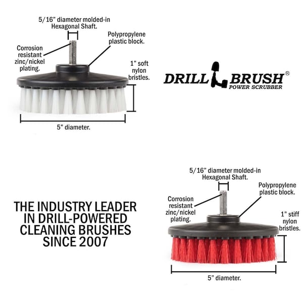 Cepillo Para Taladro Power Scrubber de Useful Products 5 pulgadas de ancho 5 pulgadas de largo, variedad - 5IN-S-RW-H-DB