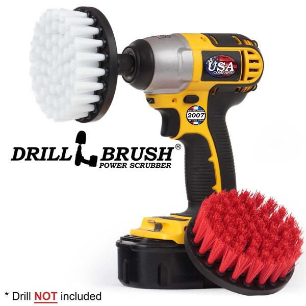 Suministros de limpieza Drillbrush - Cepillo de taladro - Limpiador de lechada - Blanco suave / rígido - 4IN-S-RW-QC-DB