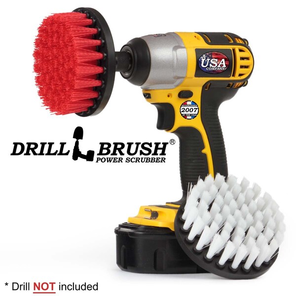 Suministros de limpieza Drillbrush - Cepillo de taladro - Limpiador de lechada - Blanco suave / rígido - 4IN-S-RW-QC-DB