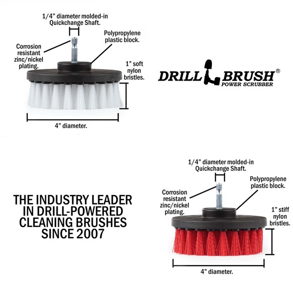 Suministros de limpieza Drillbrush - Cepillo de taladro - Limpiador de lechada - Blanco suave / rígido - 4IN-S-RW-QC-DB