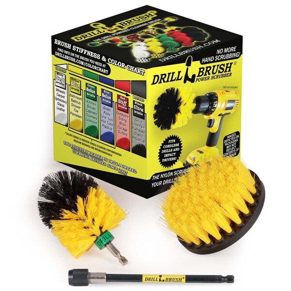 Cepillo Eléctrico para Taladro Drill Brush Power Scrubber de Useful Products, 5 pulgadas de ancho, 5 pulgadas de largo, Amarillo - Y-S-4M-5X-QC-DB