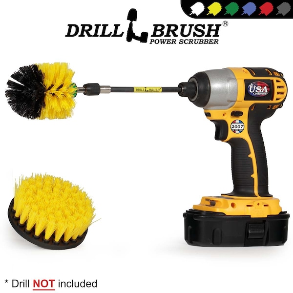 Cepillo Eléctrico para Taladro Drill Brush Power Scrubber de Useful Products, 5 pulgadas de ancho, 5 pulgadas de largo, Amarillo - Y-S-4M-5X-QC-DB